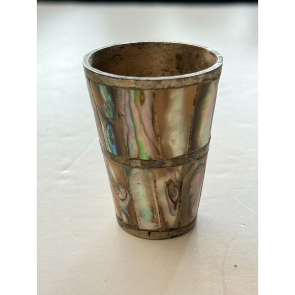 Vintage Mother Of Pearl Abalone Brass Shot Glass Ed Laton - Picture 4 of 10